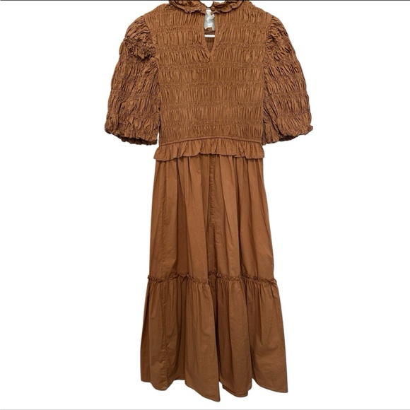 New! Moon River -Anthropologie Smocked Puff-Sleeves Women's Midi Dress - Picture 5 of 8